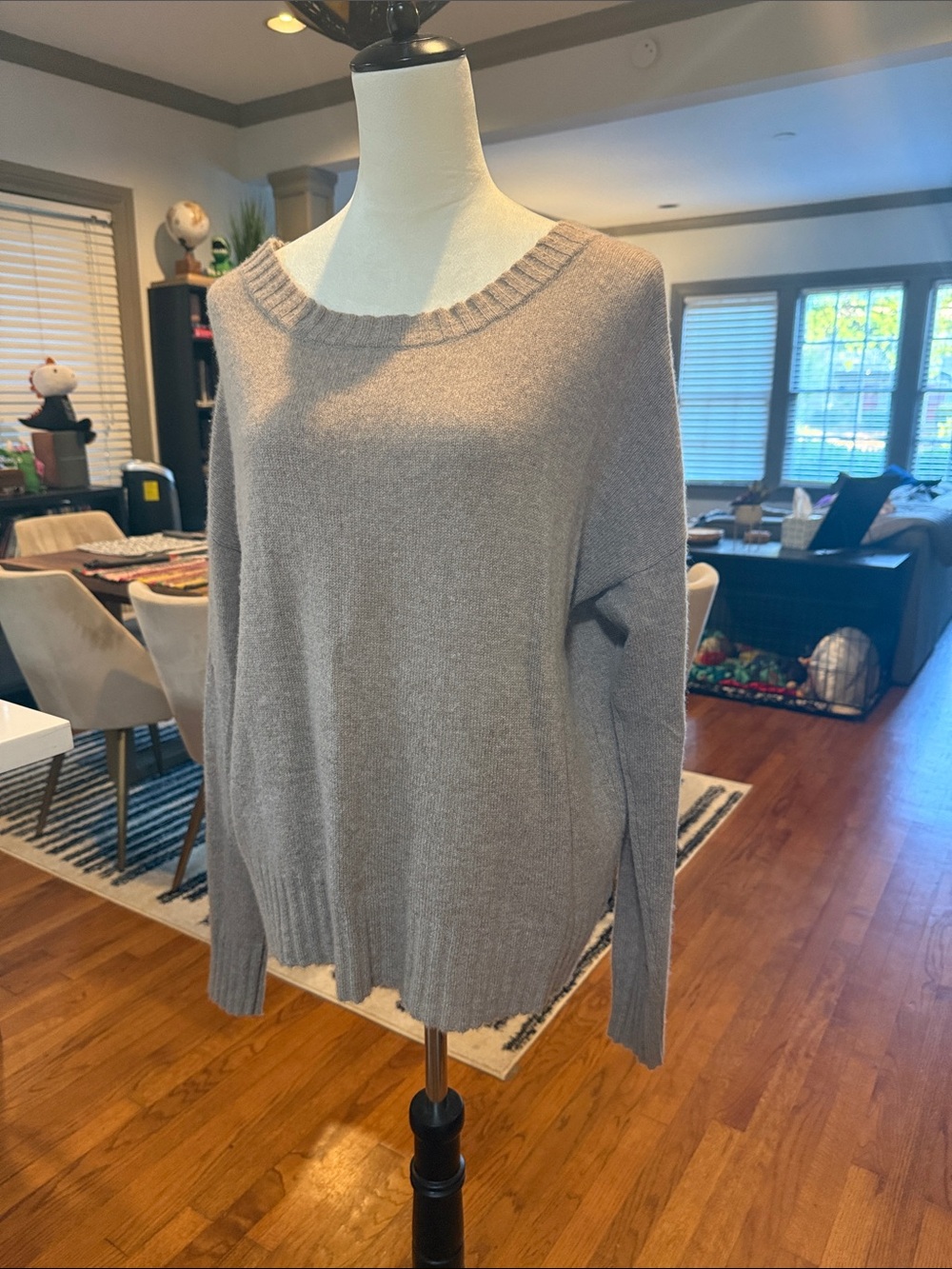 360 Cashmere Taupe Crewneck Cashmere Sweater